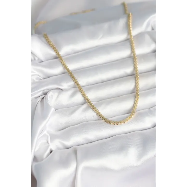 60 cm Gold Renk Pirinç Yassı Zincir Model Kadın Kolye
