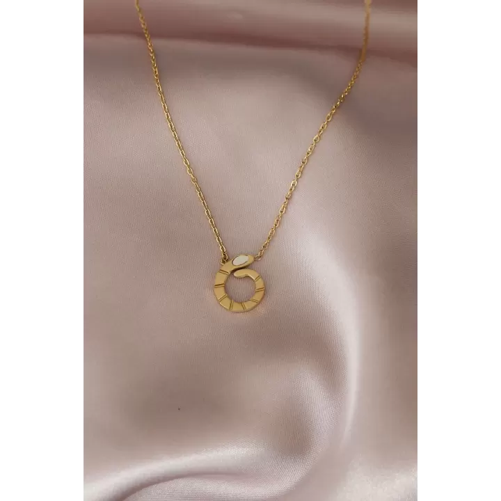 Çelik Yılan Tasarımlı Gold Renk Kadın Kolye