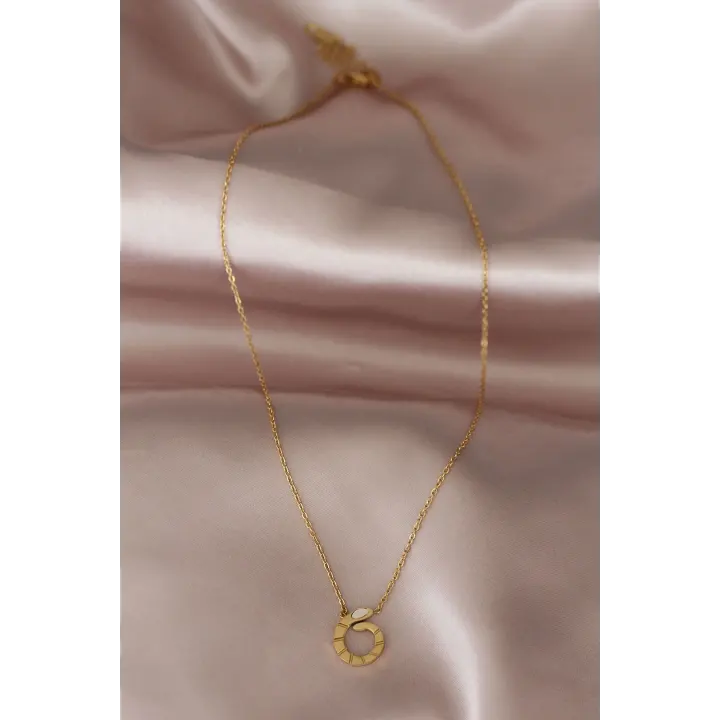 Çelik Yılan Tasarımlı Gold Renk Kadın Kolye