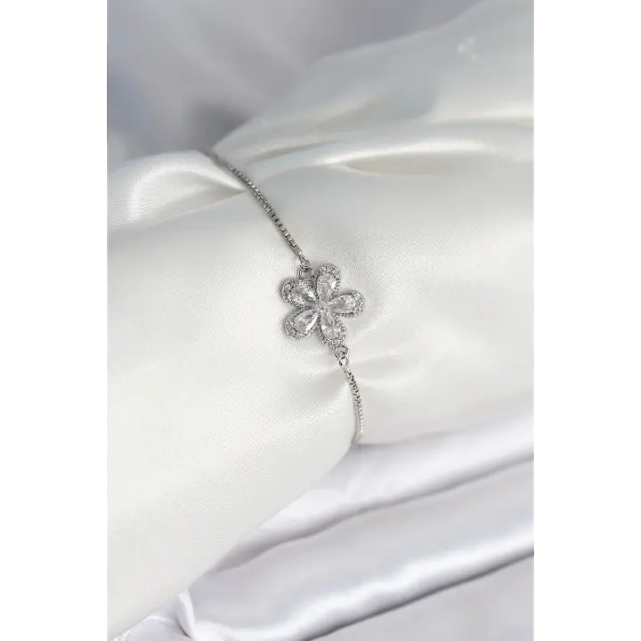 Çiçek Model Asansörlü Gümüş Renk Kadın Bileklik