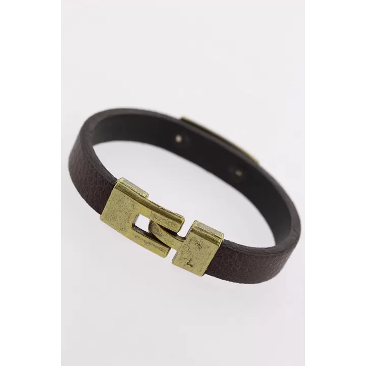 Eskitme Metal Zebra Aksesuarlı Kahverengi Deri Erkek Bileklik