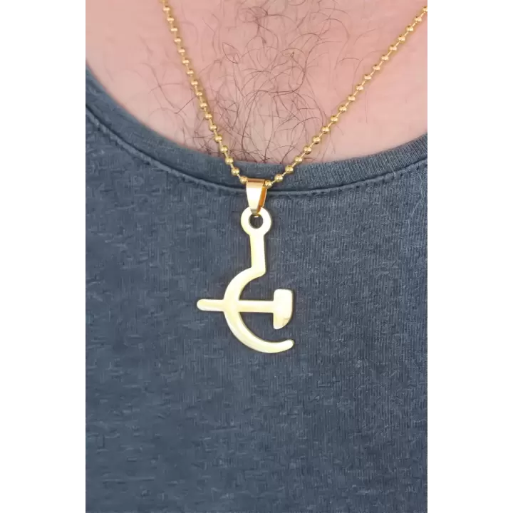 Gold Renk Metal Orak ve Balta Figürlü Erkek Kolye