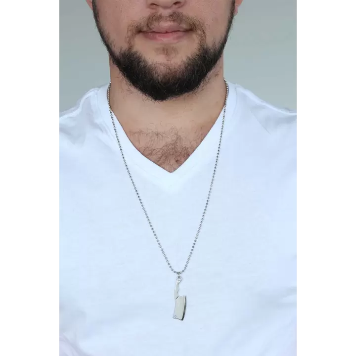 Gümüş Renk Krom Kaplama Kararmaz Balta Tasarım Metal Erkek Kolye