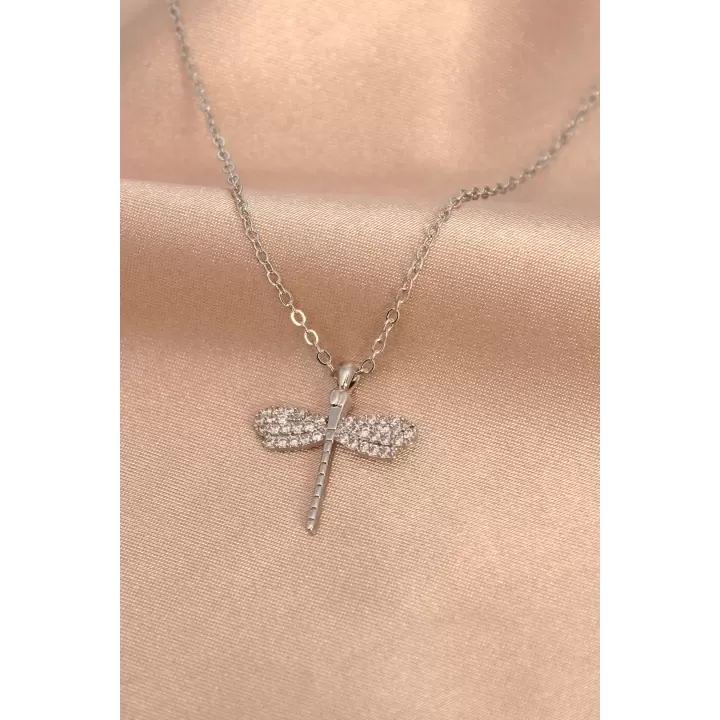 Gümüş Renk Metal Zirkon Taşlı Yusufçuk Kolye