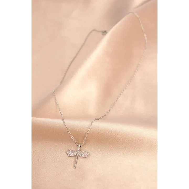Gümüş Renk Metal Zirkon Taşlı Yusufçuk Kolye