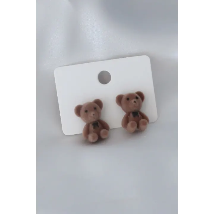 Koyu Kahverengi Renk Ayıcık Figür Kadın Küpe