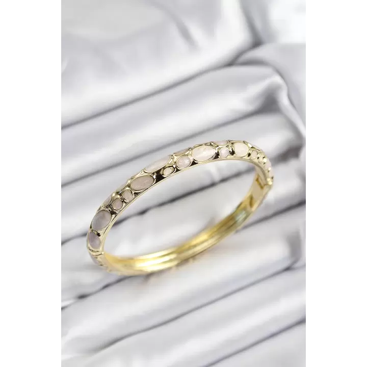 Mineli Pirinç Krem Petek Motifli Gold Renk Kadın Kelepçe