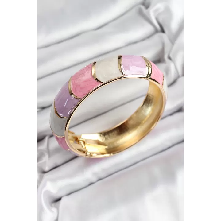 Mineli Pirinç Pembe Mor Beyaz Renk Motif Desenli Kadın Kelepçe