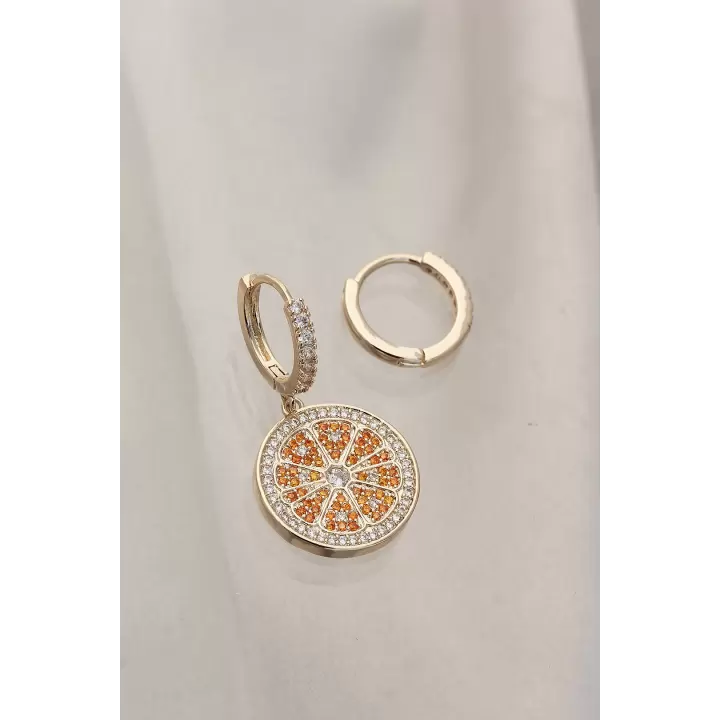 Minimal Taşlı Portakal Model Küpe