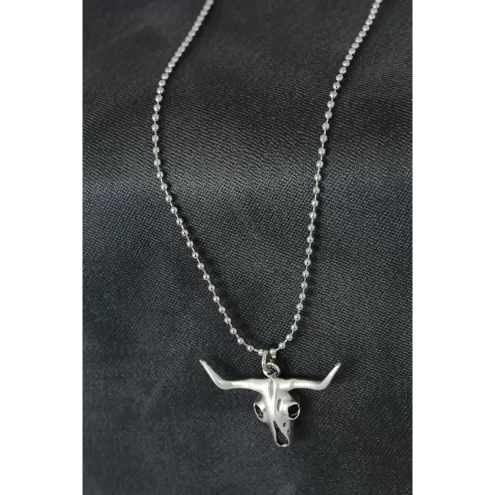 Öküz Kafatası Tasarımlı Metal Erkek Kolye