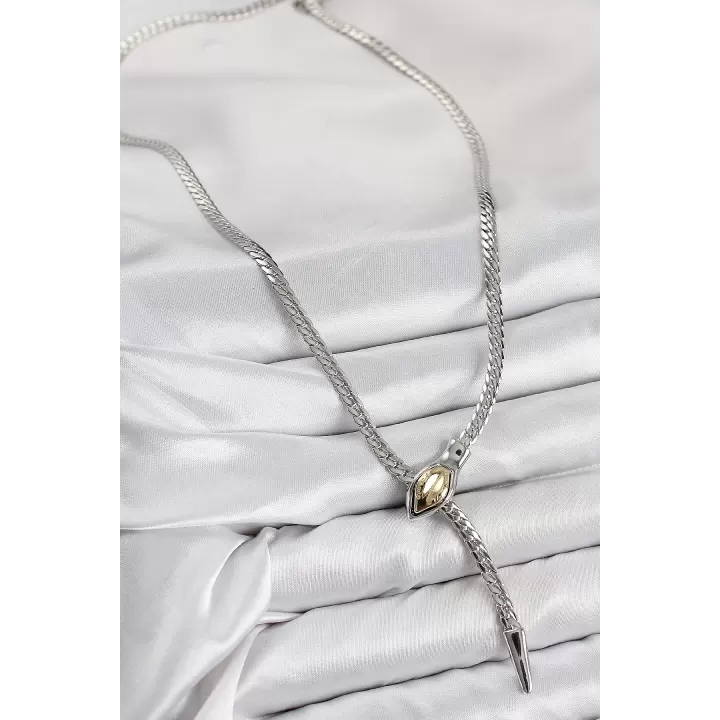 Pirinç Asansörlü Yılan Model Gümüş Renk Kadın Kolye