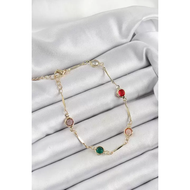 Pirinç Asorti Model Gold Renk Zirkon Taşlı Kadın Bileklik
