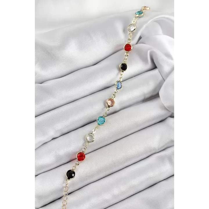 Pirinç Asorti Model Gold Renk Zirkon Taşlı Kadın Bileklik
