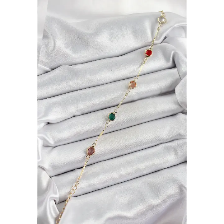 Pirinç Asorti Model Gold Renk Zirkon Taşlı Kadın Bileklik