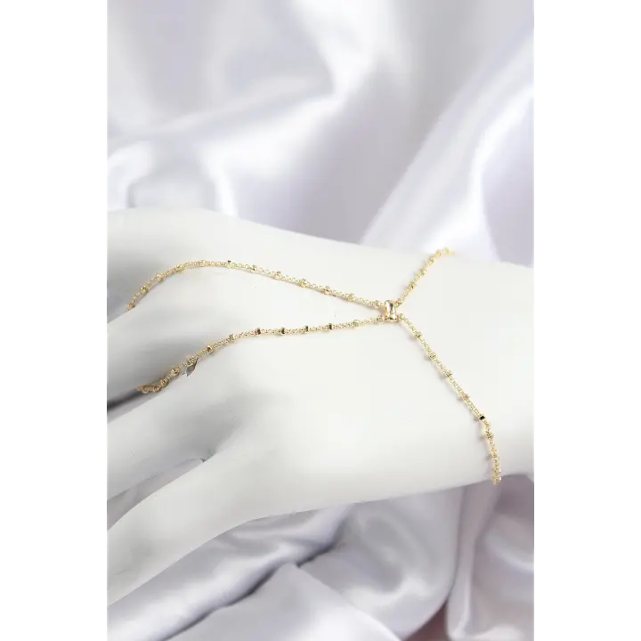 Pirinç Boncuk Zincirli X Model Gold Renk Kadın Şahmeran