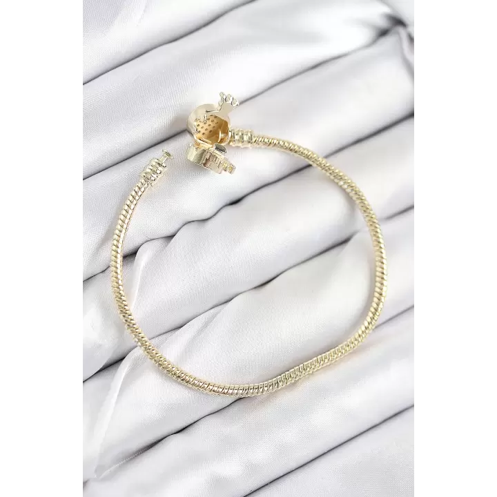 Pirinç Charm Zirkon Taşlı Taç Model Gold Renk Kadın Bileklik