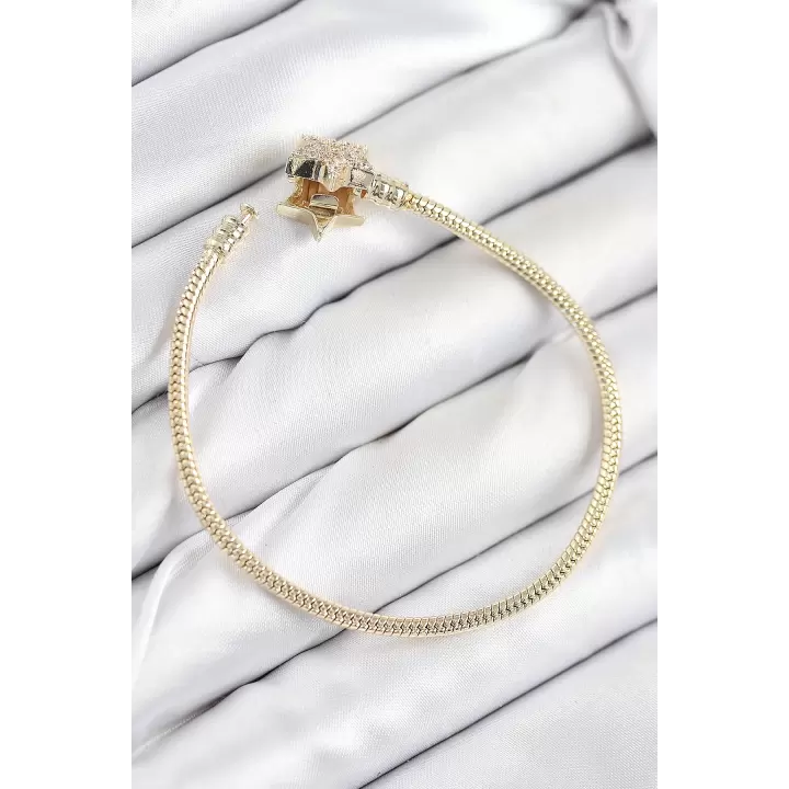 Pirinç Charm Zirkon Taşlı Yıldız Model Gold Renk Kadın Bileklik