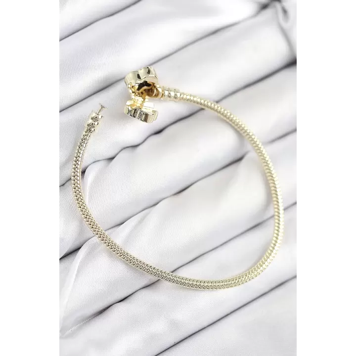 Pirinç Charm Zirkon Taşlı Yonca Model Gold Renk Kadın Bileklik