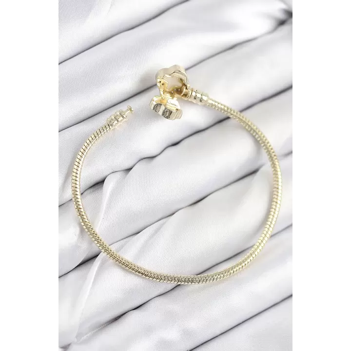Pirinç Charm Zirkon Taşlı Yonca Model Gold Renk Kadın Bileklik