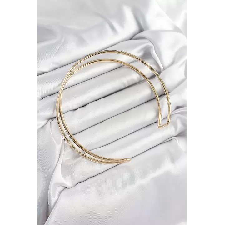 Pirinç Çift Görünümlü Model Gold Renk Kadın Pazu Bileklik