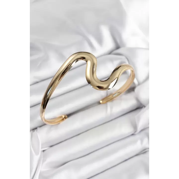 Pirinç Dalgalı Model Gold Renk Kadın Pazu Bileklik