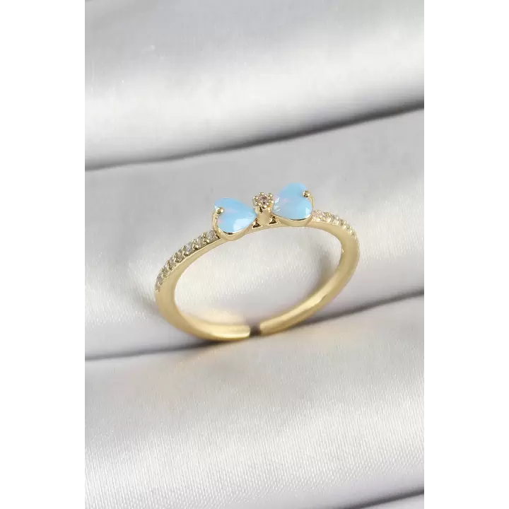 Pirinç Fiyonk Figürlü Zirkon Taşlı Gold Renk Ayarlanabilir Kadın Yüzük