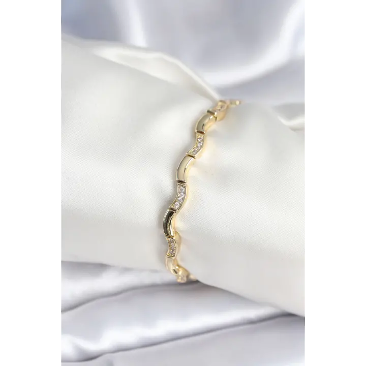 Pirinç Gold Renk Dalgalı Model Kadın Bileklik
