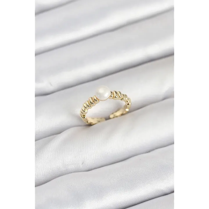 Pirinç Gold Renk Göbek İnci Model Kadın Yüzük