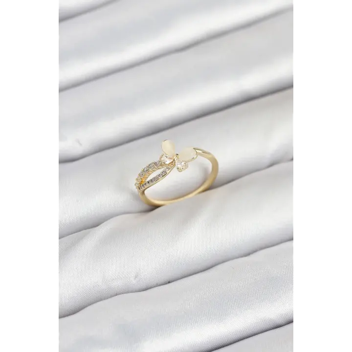 Pirinç Gold Renk Kelebek Zirkon Taşlı Kadın Yüzük