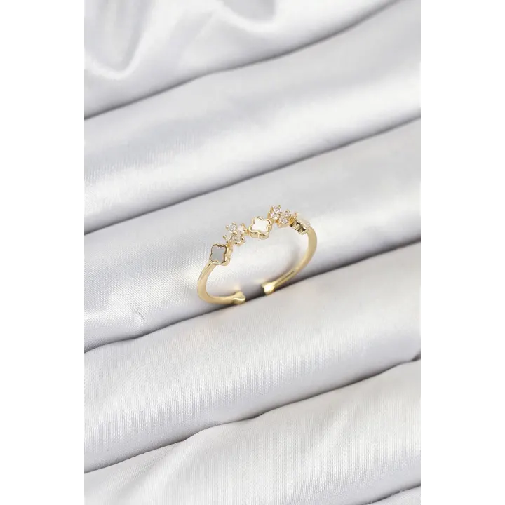 Pirinç Gold Renk Minimal Yonca Detaylı Kadın Yüzük