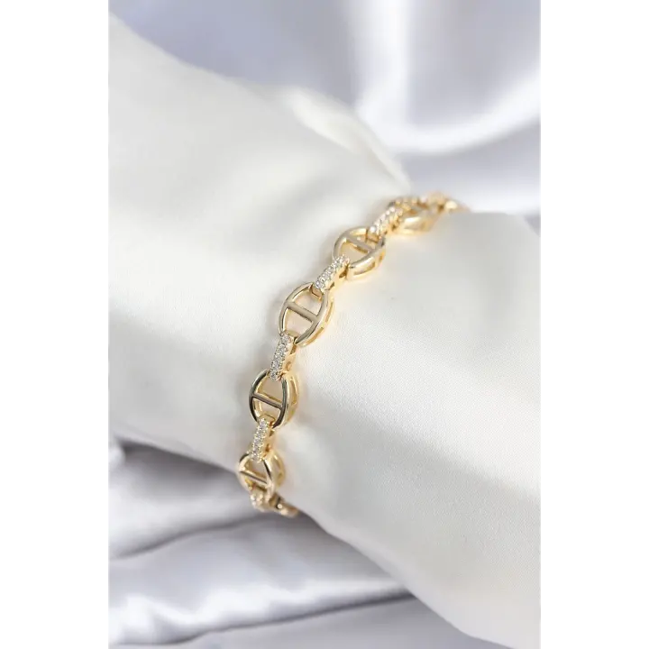 Pirinç Gold Renk Parçalı Zincir Model Kadın Bileklik