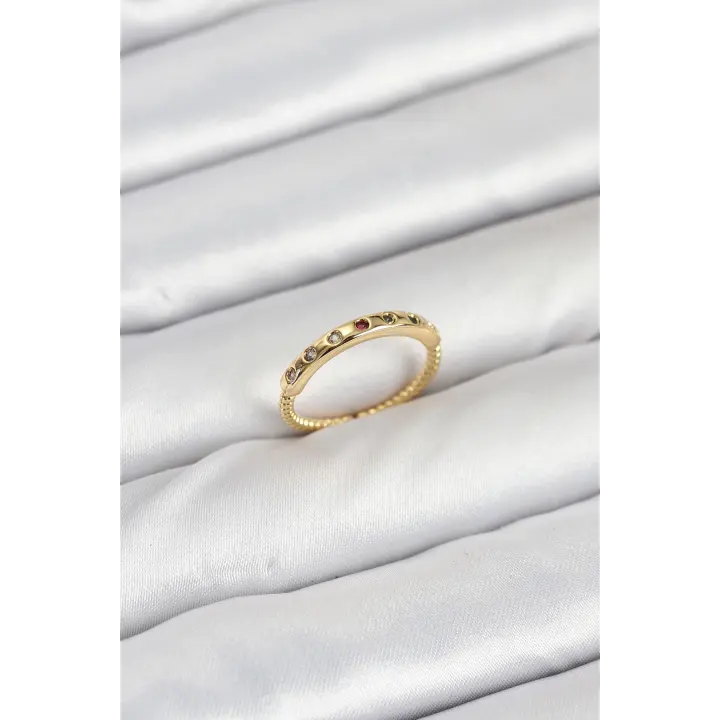 Pirinç Gold Renk Renkli Zirkon Taşlı Kadın Yüzük
