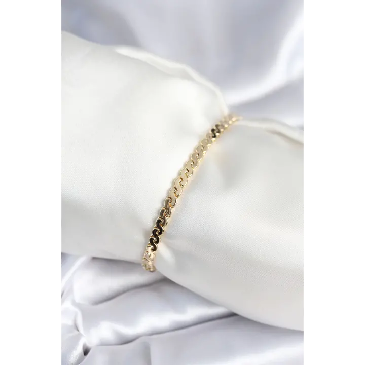 Pirinç Gold Renk Yassı Zincir Model Kadın Bileklik