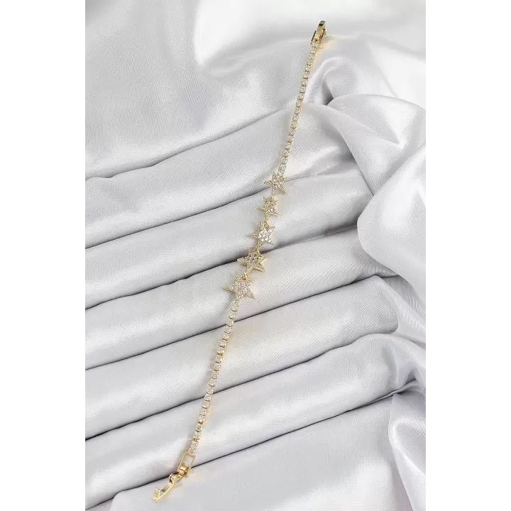 Pirinç Gold Renk Yıldız Model Kadın Bileklik