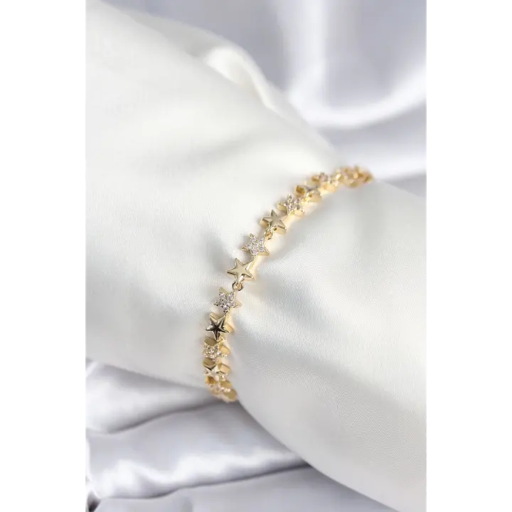 Pirinç Gold Renk Yıldız Model Kadın Bileklik