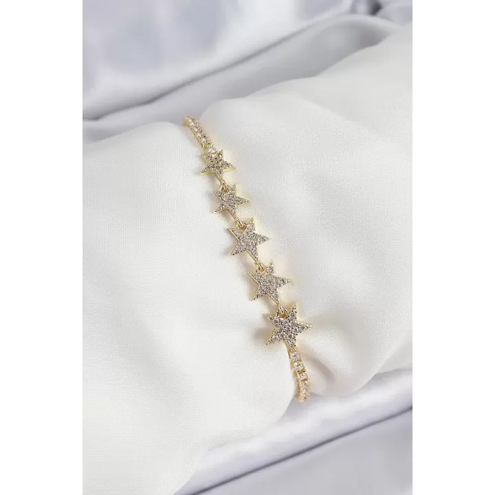 Pirinç Gold Renk Yıldız Model Kadın Bileklik