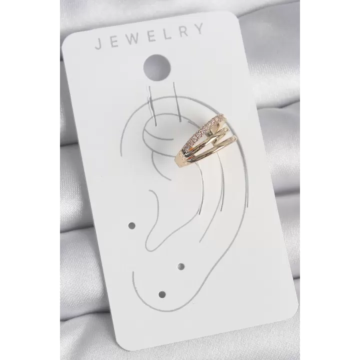 Pirinç Gold Renk Zirkon Taşlı 3Lü Sıralı Model Kadın Kıkırdak Küpe