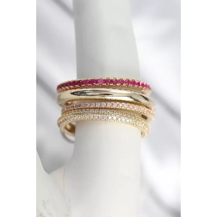 Pirinç Gold Renk Zirkon Taşlı 4Lü Kadın Yüzük