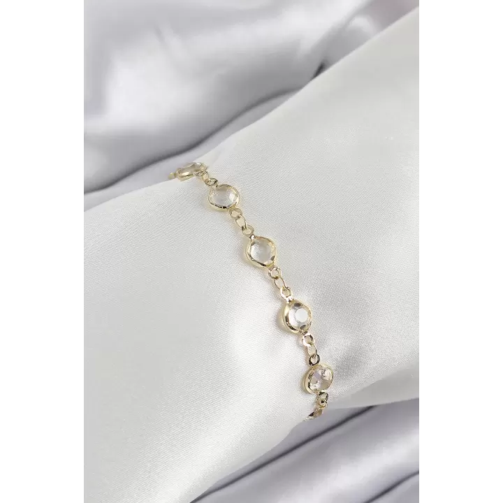 Pirinç Gold Renk Zirkon Taşlı Kadın Bileklik