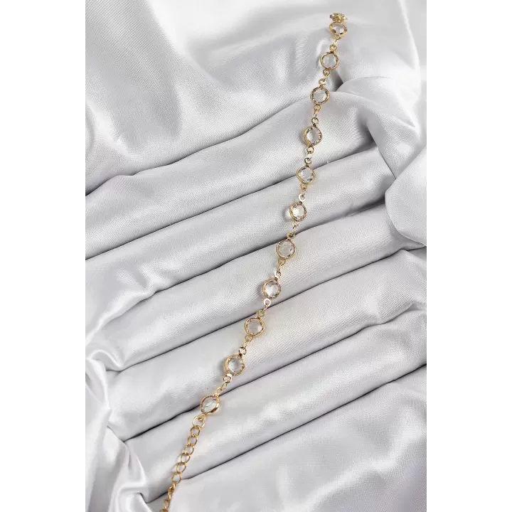 Pirinç Gold Renk Zirkon Taşlı Kadın Bileklik