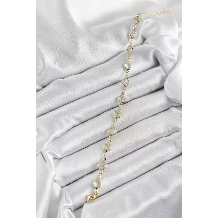 Pirinç Gold Renk Zirkon Taşlı Kadın Bileklik