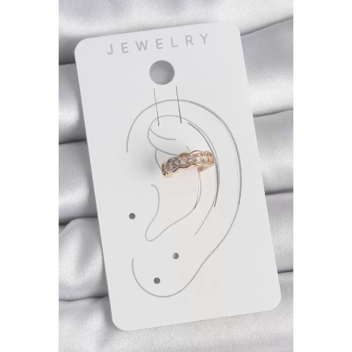 Pirinç Gold Renk Zirkon Taşlı Kadın Kıkırdak Küpe