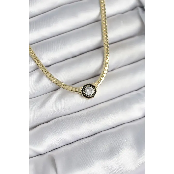 Pirinç Gold Renk Zirkon Taşlı Kadın Kolye