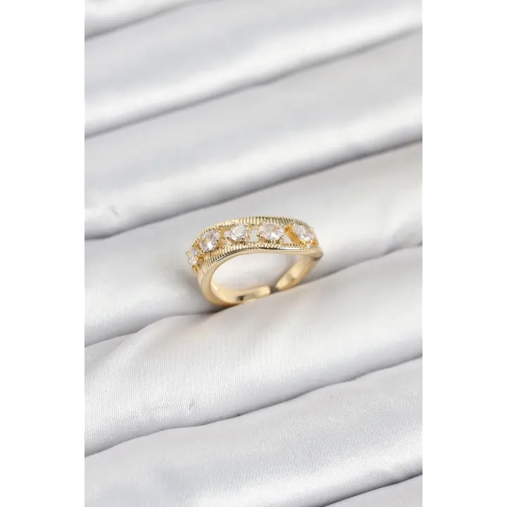 Pirinç Gold Renk Zirkon Taşlı Kadın Yüzük
