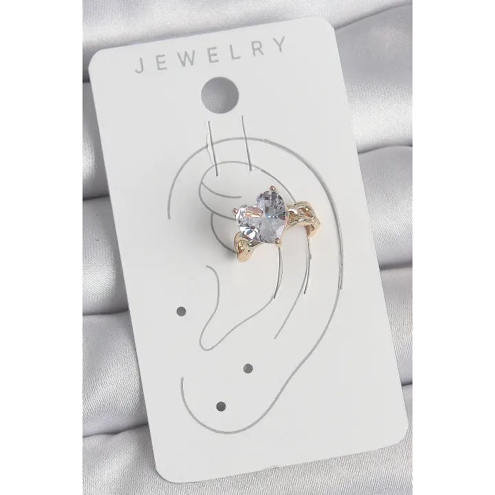 Pirinç Gold Renk Zirkon Taşlı Kalp Model Kadın Kıkırdak Küpe