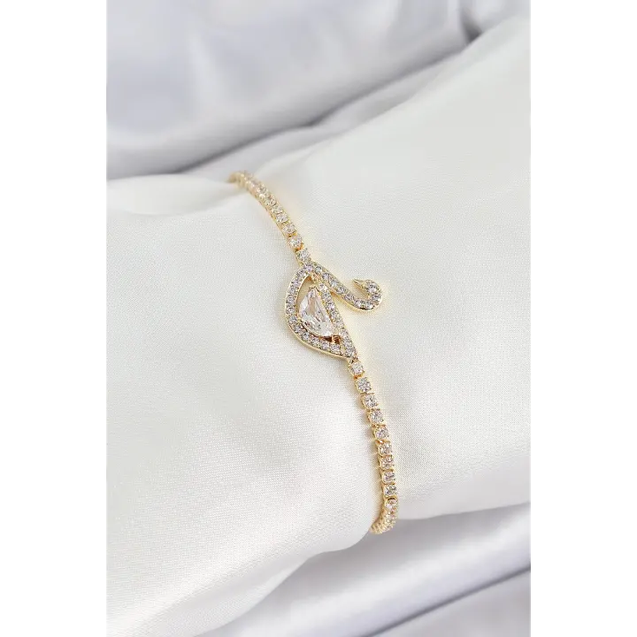 Pirinç Gold Renk Zirkon Taşlı Kuğu Model Kadın Bileklik