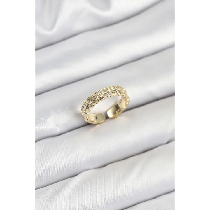 Pirinç Gold Renk Zirkon Taşlı Sırım Kadın Yüzük