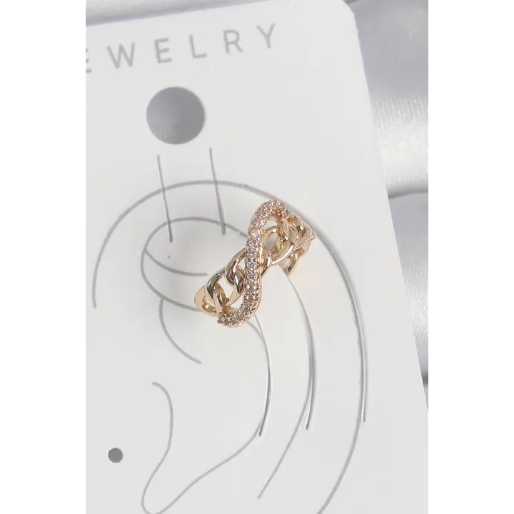 Pirinç Gold Renk Zirkon Taşlı Sonsuzluk Zincir Model Kadın Kıkırdak Küpe