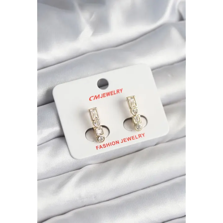 Pirinç Gold Renk Zirkon Taşlı Vintage Kadın Küpe
