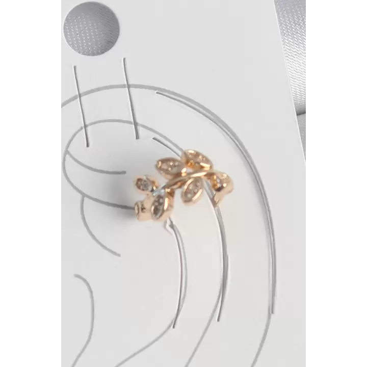 Pirinç Gold Renk Zirkon Taşlı Yaprak Model Kadın Kıkırdak Küpe